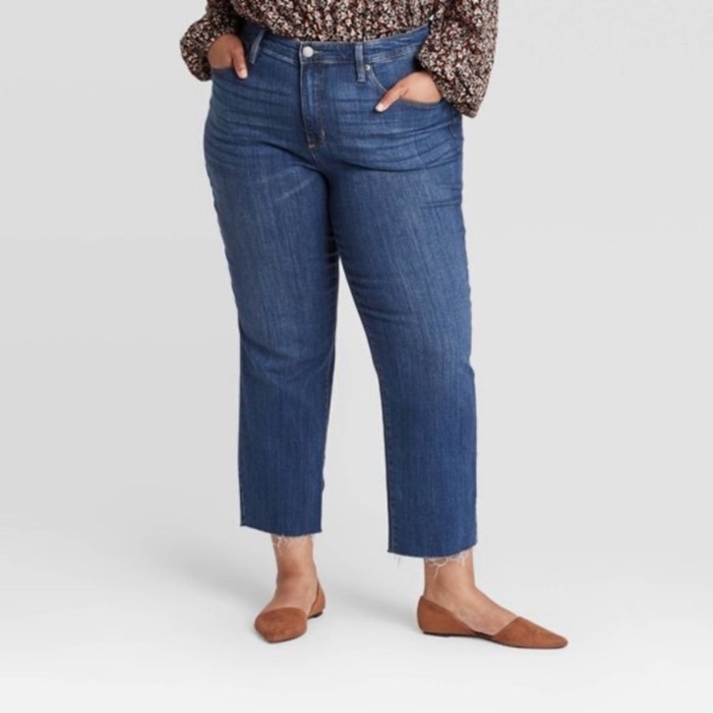 Ava & Viv Dark Wash Straight Leg Raw Hem Jeans- Size 24W